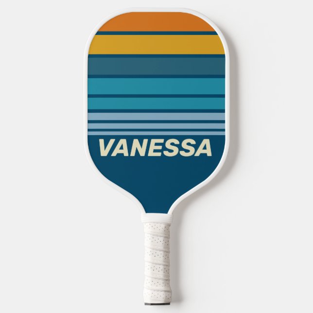 Blue Sun Horizon Striping with Name Pickleball Paddle (Front)