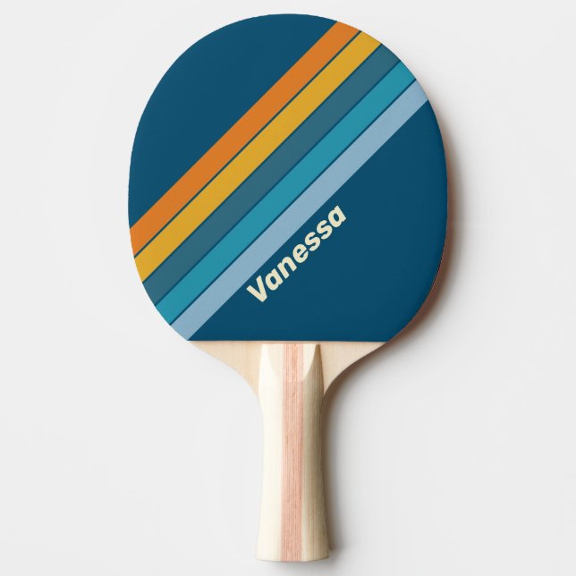 Blue Sun Striped with Name Ping Pong Paddle (Front)