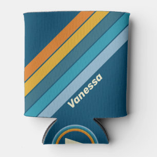 Blue Sun Stripes with Name Can Cooler