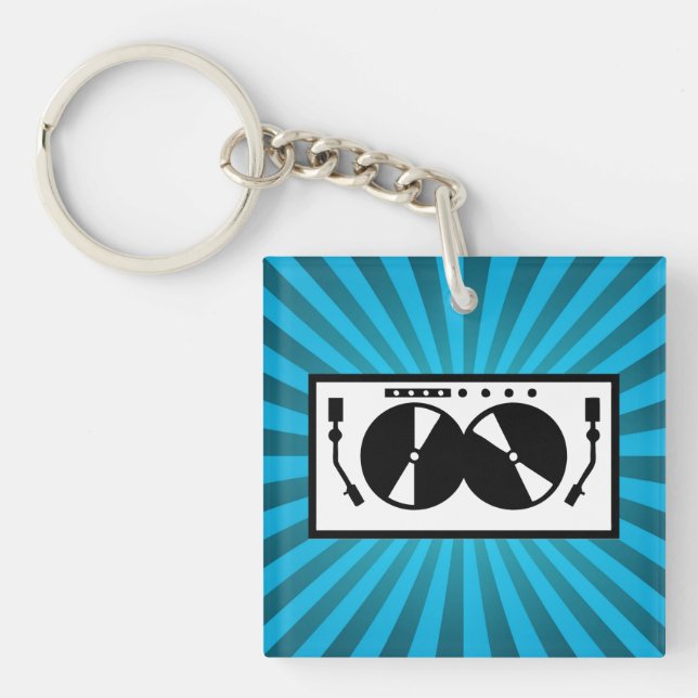 Blue Sunburst DJ Turntable Music Key Ring (Front)