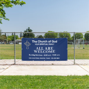 Blue Sunday Service Church Banner with Custom Logo
