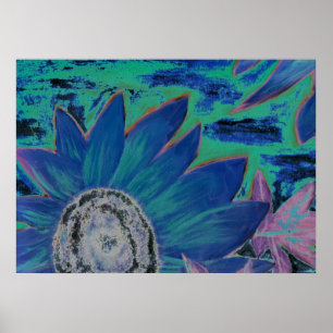 Blue Sunflower 2 oil modern surreal painting Poster