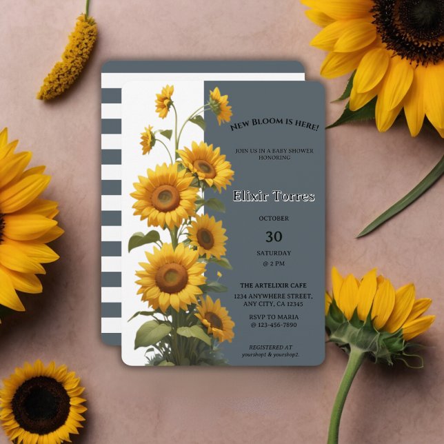 Blue Sunflower Baby Shower Invitation (Creator Uploaded)