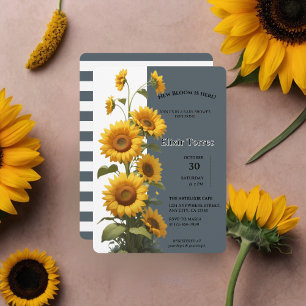 Blue Sunflower Baby Shower Invitation