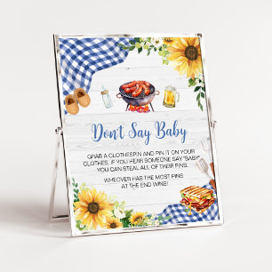 Blue Sunflower BBQ Baby Shower Don't Say Baby Poster