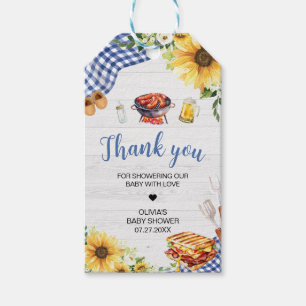 Blue Sunflower BBQ Baby Shower Favour Tags