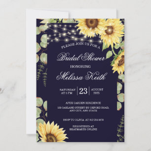 Blue Sunflower Eucalyptus Lights Bridal Shower Invitation