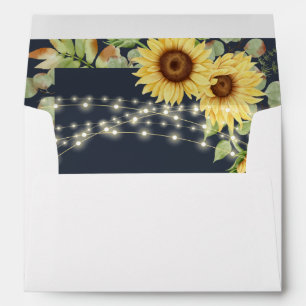 Blue Sunflower Eucalyptus String Lights Wedding Envelope
