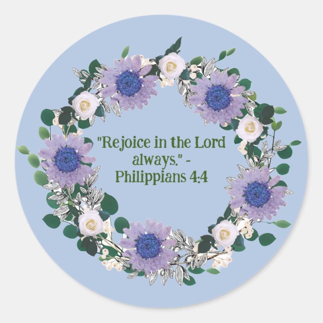 Blue Sunflower Floral Wreath Christian Reminders Classic Round Sticker (Front)
