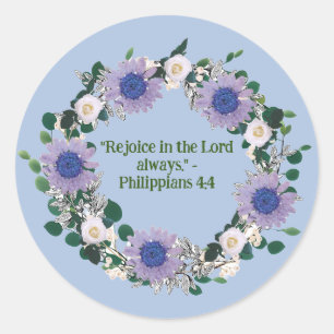 Blue Sunflower Floral Wreath Christian Reminders Classic Round Sticker