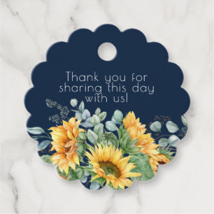 Blue Sunflower Greenery Thank You Favour Tags