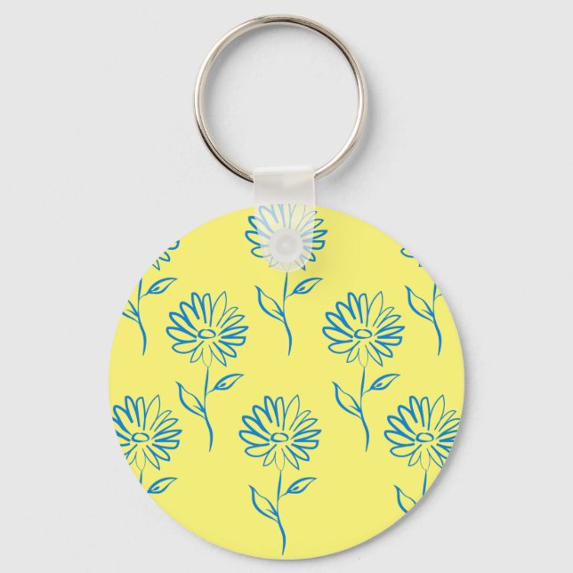 Blue Sunflower Pattern  Key Ring (Front)