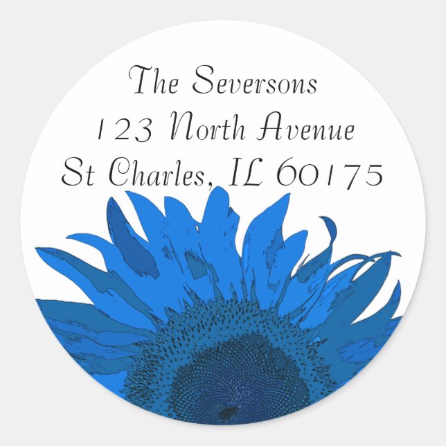 Blue Sunflower Return Address  Classic Round Sticker (Front)