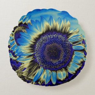 Blue Sunflower Round Cushion