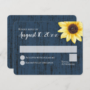 Blue Sunflower Rustic Barn Wood Wedding Response Invitation