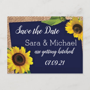 Blue Sunflower Save the Date Announcement Postcard