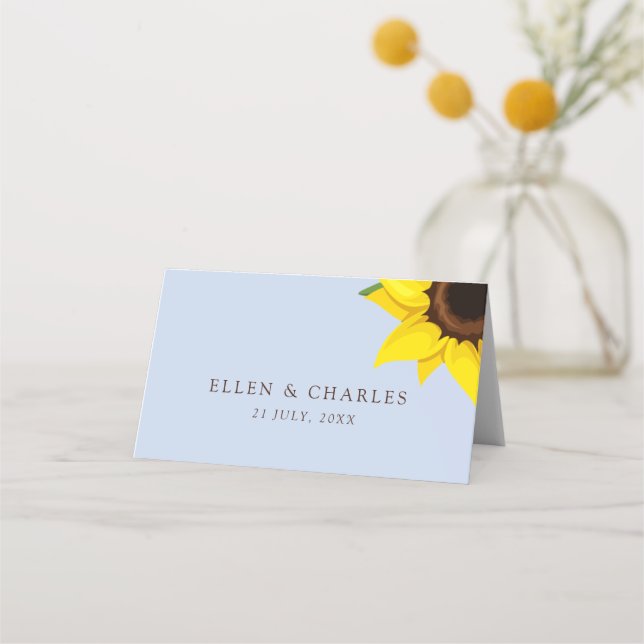 Blue Sunflower Themed Guest Place Table Card (Back)