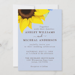 Blue  Sunflower Wedding Invitation With Photo