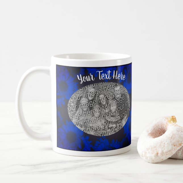 Blue Sunflowers Create Your Photo Personalised  Coffee Mug (With Donut)