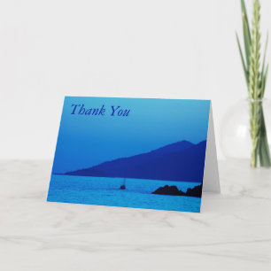 blue sunset and boat thank you note card