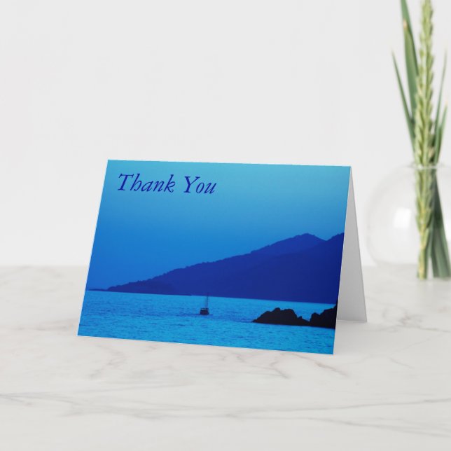 blue sunset and boat thank you note card (Front)