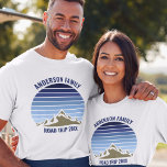 Blue Sunset Mountain Custom Family Reunion Trip T-Shirt<br><div class="desc">This cool blue vintage sunset over rocky mountains in nature makes a great image for a set of customised t-shirts for a family reunion, road trip, or summer vacation. Commemorate your mountain trip with matching nature tees for mum, dad, brother and sister. Just add your own last name and the...</div>