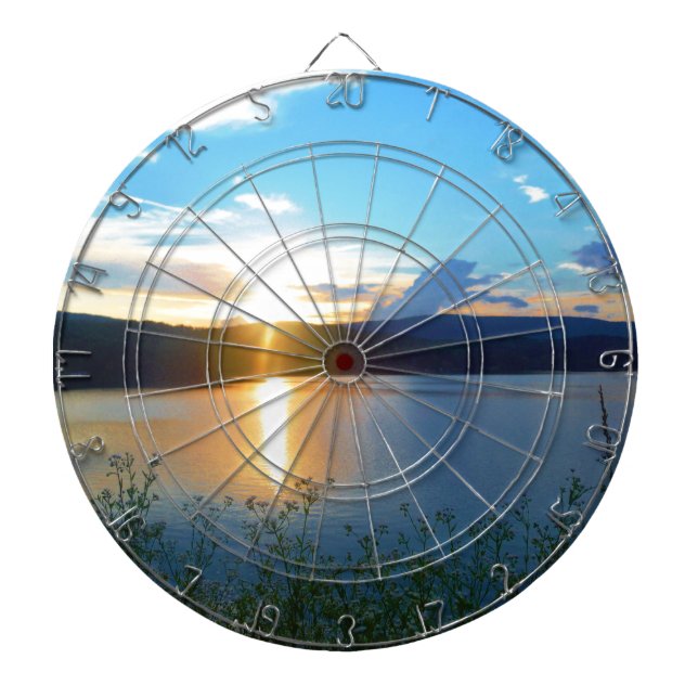 Blue sunset on lake dartboard (Front)