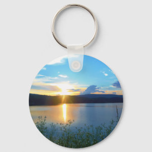 Blue sunset on lake key ring