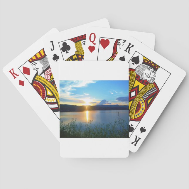 Blue sunset on lake playing cards (Back)