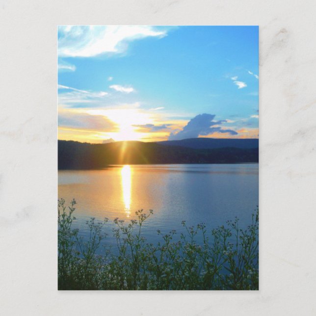 Blue sunset on lake postcard (Front)