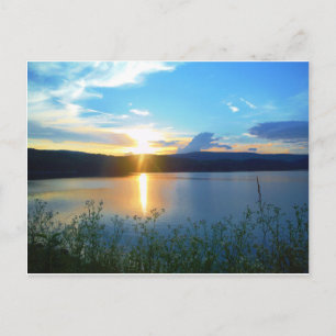 Blue sunset on lake postcard
