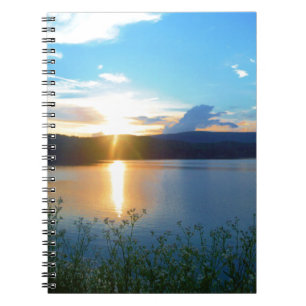 Blue sunset on lake spiral notebook