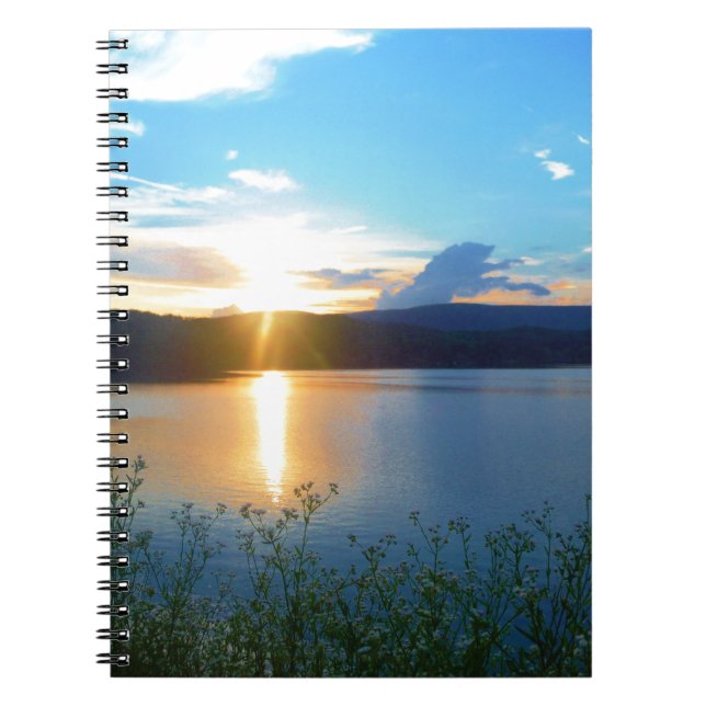 Blue sunset on lake spiral notebook (Front)