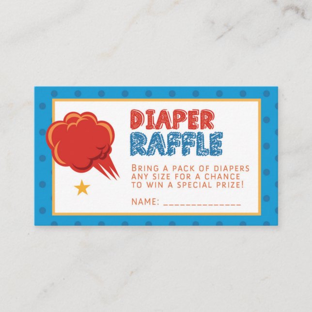 Blue Super Baby Diaper Raffle Ticket Enclosure Card (Front)