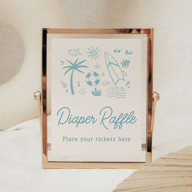 Blue Surf Baby on Board Baby Shower Diaper Raffle Poster (Blue Surf Baby on Board Baby Shower Diaper Raffle Sign)