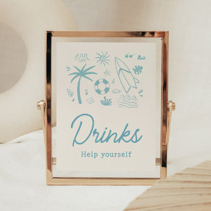 Blue Surf Baby on Board Baby Shower Drinks Poster