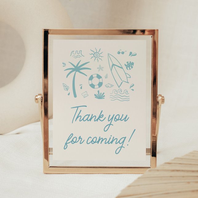 Blue Surf Baby on Board Baby Shower Thank you Card Poster (Blue Surf Baby on Board Baby Shower Thank you for Coming Sign)
