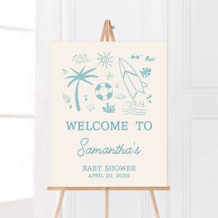 Blue Surf Baby on Board Baby Shower Welcome Poster