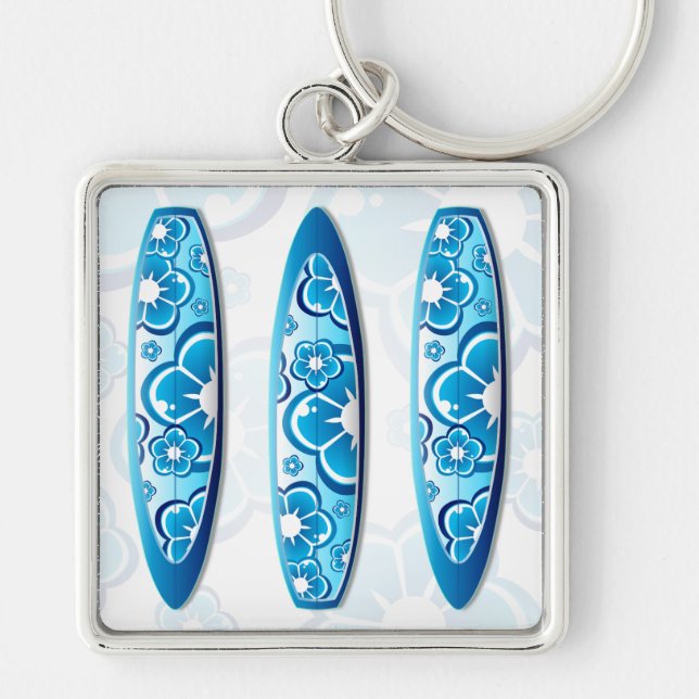 Blue surfboards Summer beach art Key Ring (Front)