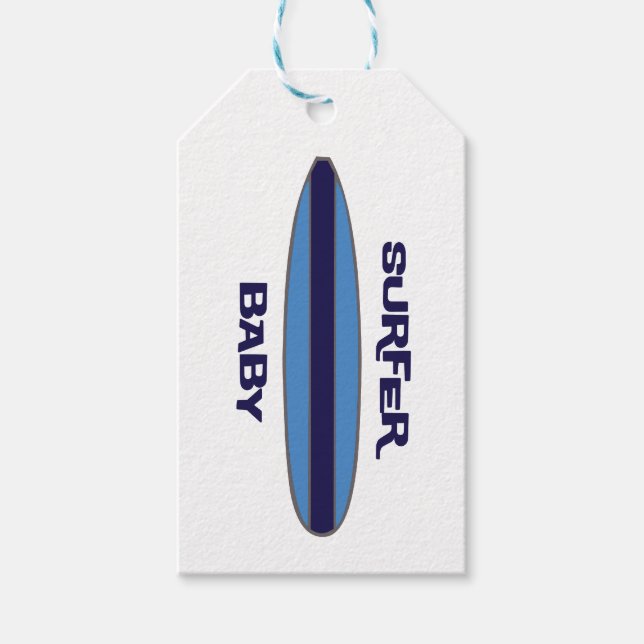 Blue Surfer Baby Gift Tags (Front)