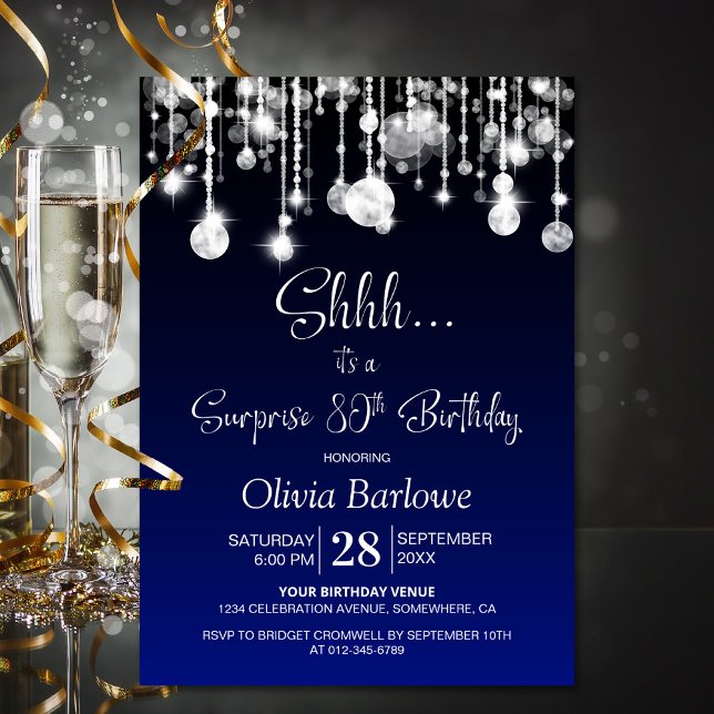 Blue Surprise 80th Birthday Party Invitation (Creator Uploaded)