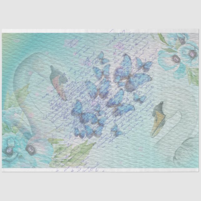 Blue Swan and Butterfly Tissue Paper (Front)