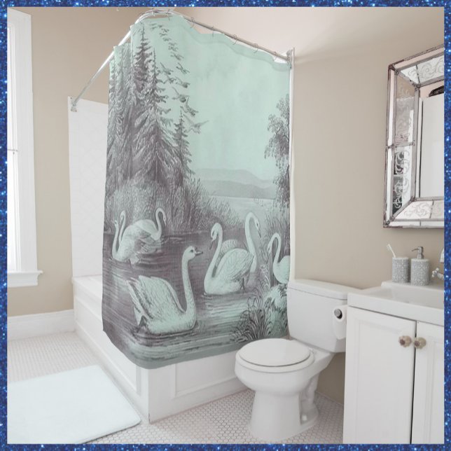 Blue Swan Lake Shower Curtain (Bookmark my store: https://www.zazzle.com/store/capricepetit?rf=238091145531749709)