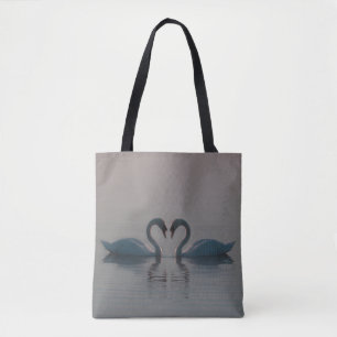 Blue Swans Must Be Love Heart on Water Tote Bag