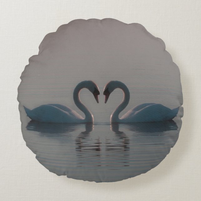 Blue Swans Must Be Love Round Cushion (Front)