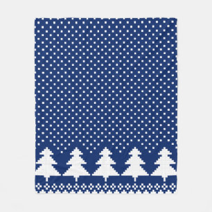 Blue Sweater Tree Knit Print Blanket