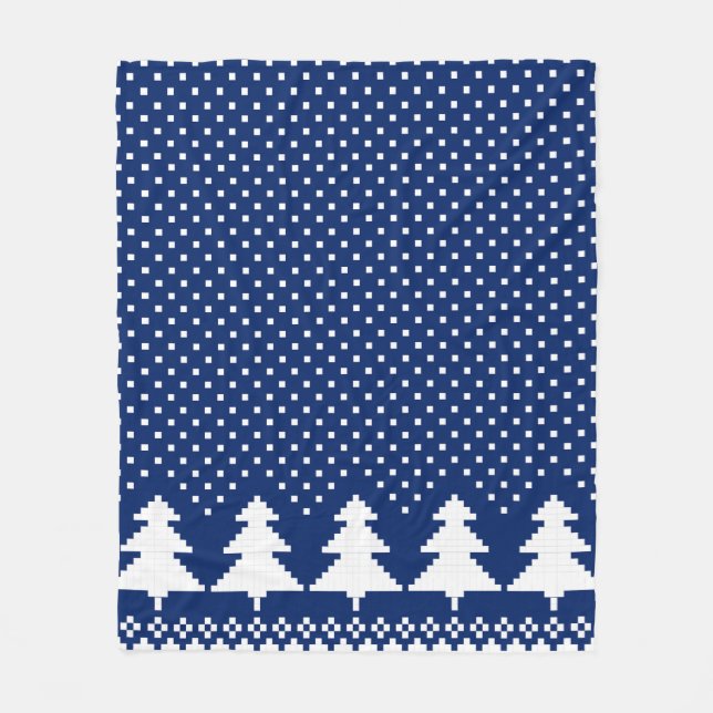 Blue Sweater Tree Knit Print Blanket (Front)