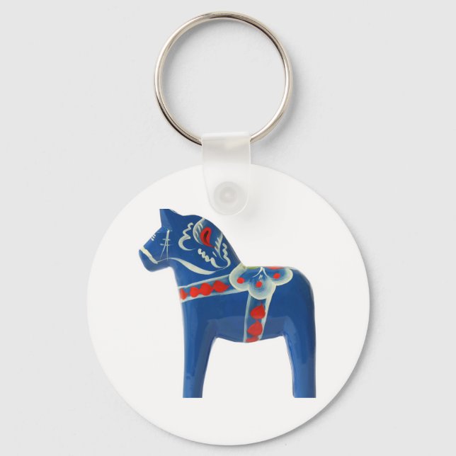 Blue Swedish Dala Horse Key Ring (Front)