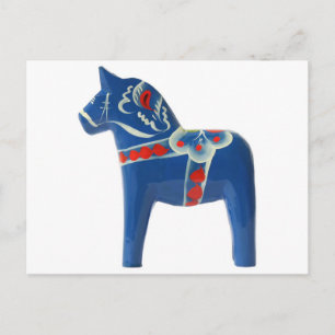 Blue Swedish Dala Horse Postcard