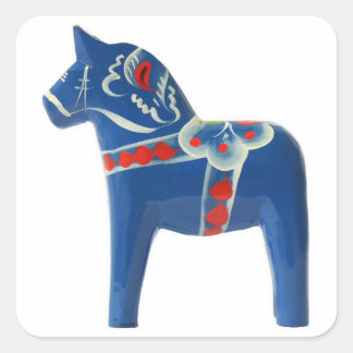 Blue Swedish Dala Horse Square Sticker